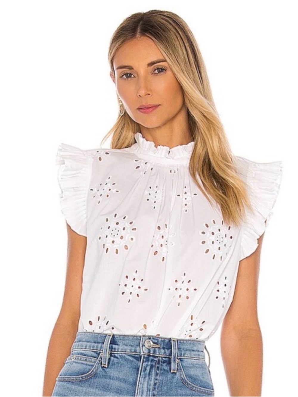 1. State Cream Eyelet Ruffle Sleeve Blouse